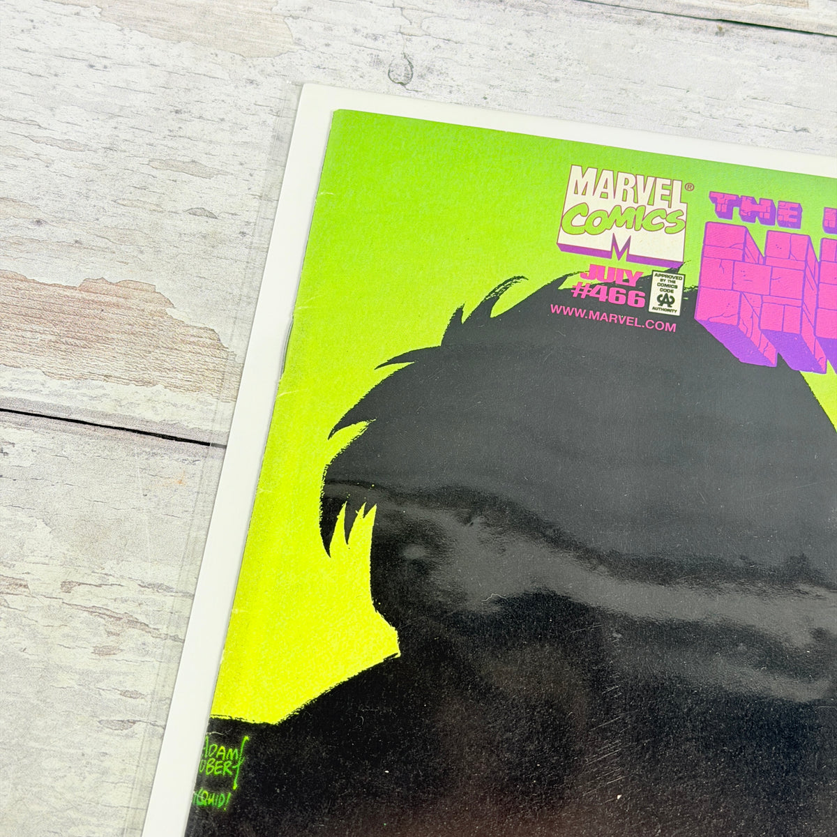 The Incredible Hulk #466, front upper-left corner/logo detail