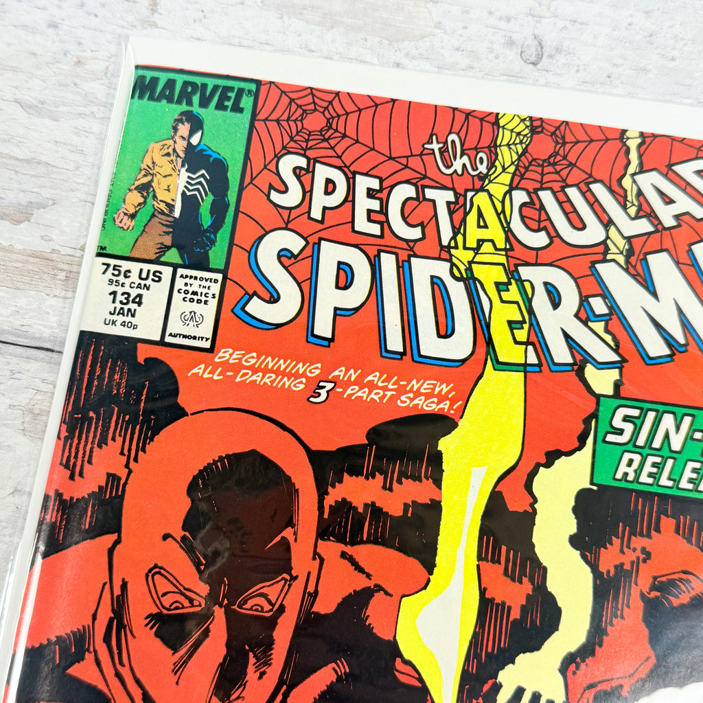 The Spectacular Spider-Man #134 (1988): upper-left front corner and issue detail of the actual pre-owned copy.