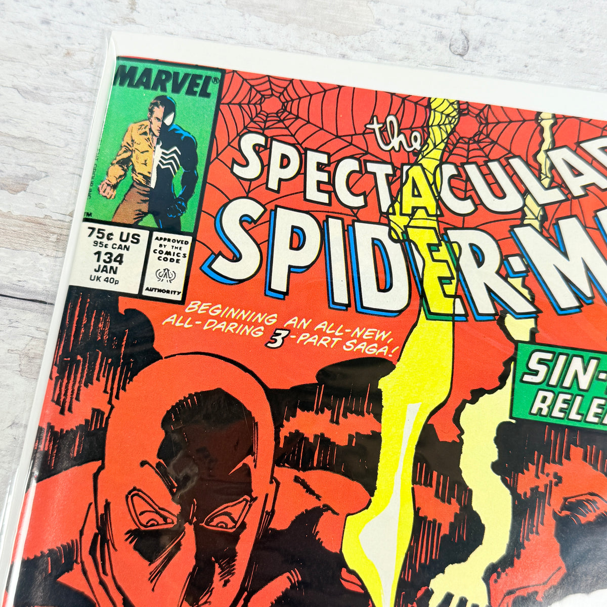 The Spectacular Spider-Man #134 (1988): upper-left front corner and issue detail of the actual pre-owned copy.