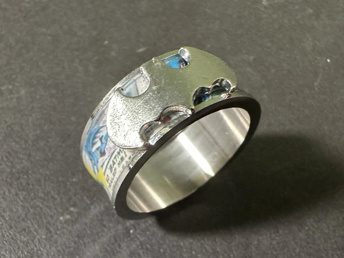 Batman Comic Ring - Stainless Steel Logo With Comic Strip Ring