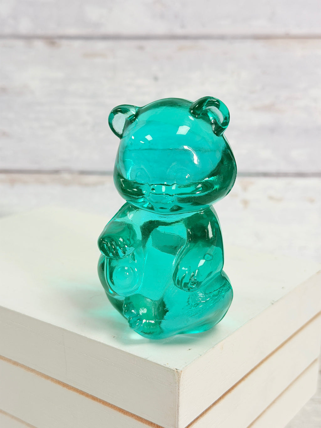 Fenton Aquamarine Glass Sitting Bear Figurine F017