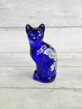 Fenton Cobalt Blue Stylized Cat Hand Painted by Stacy Williams F019
