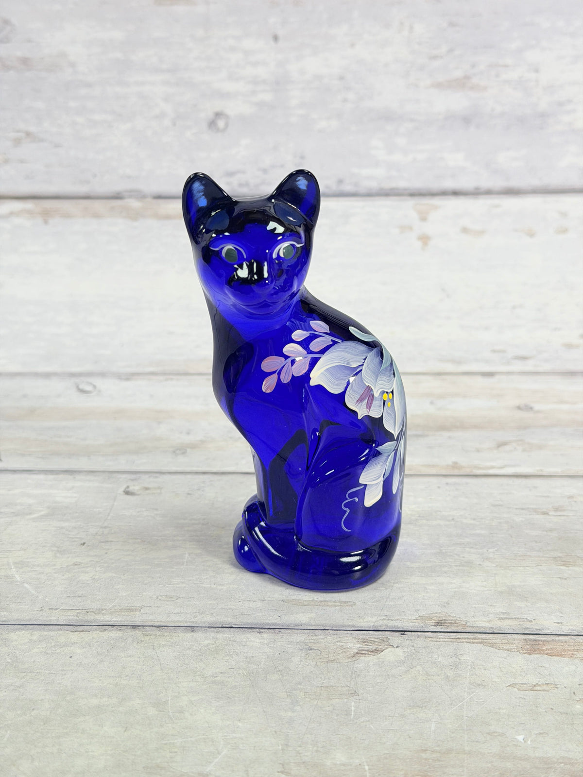 Fenton Cobalt Blue Stylized Cat Hand Painted by Stacy Williams F019
