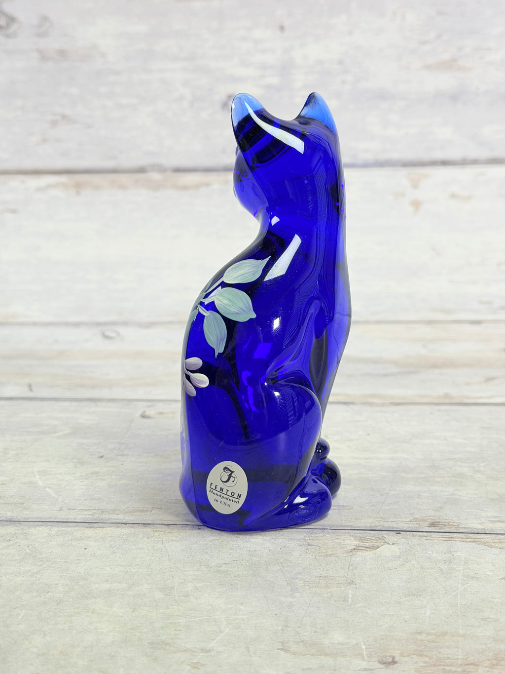 Fenton Cobalt Blue Stylized Cat Hand Painted by Stacy Williams F019