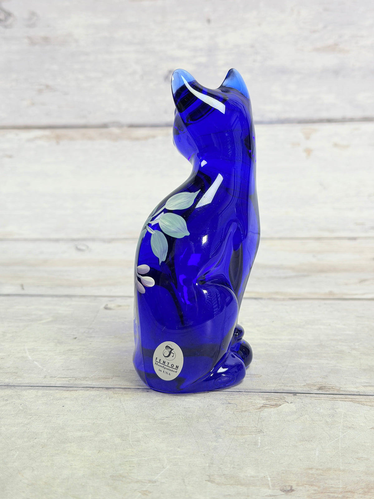 Fenton Cobalt Blue Stylized Cat Hand Painted by Stacy Williams F019