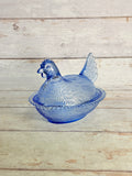 Indiana Glass Cornflower Blue Hen on Nest Covered Dish IN17