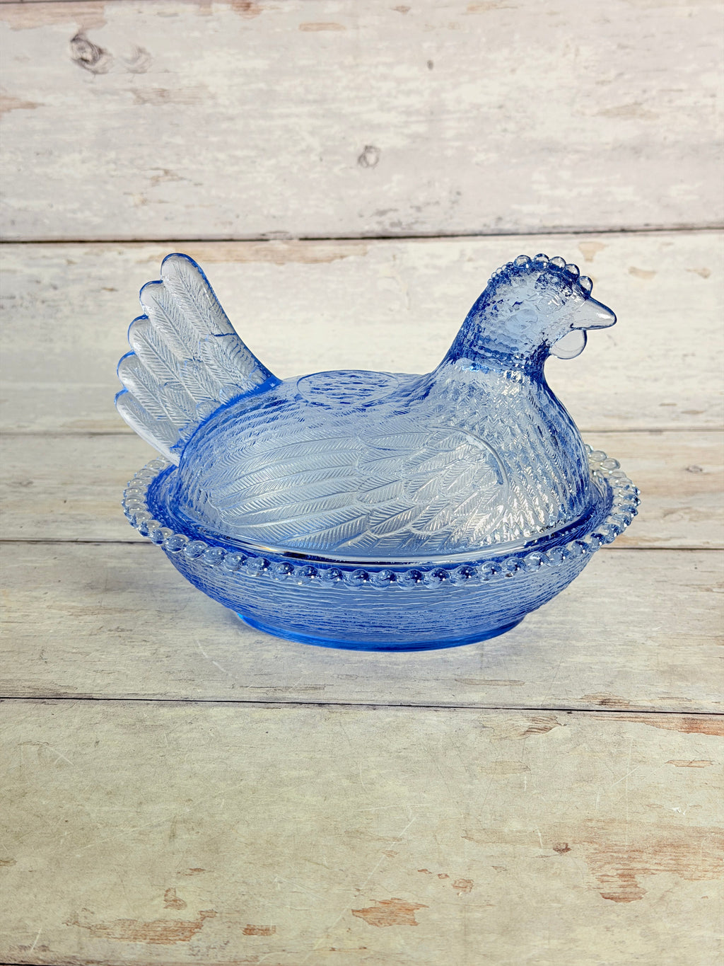 Indiana Glass Cornflower Blue Hen on Nest Covered Dish IN17