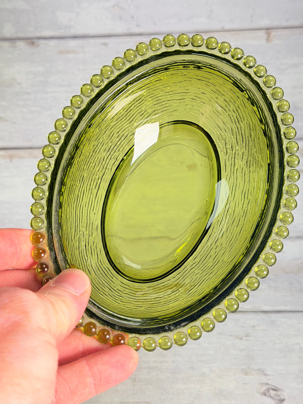 Indiana Glass Olive Green Hen on Nest Covered Dish IN18