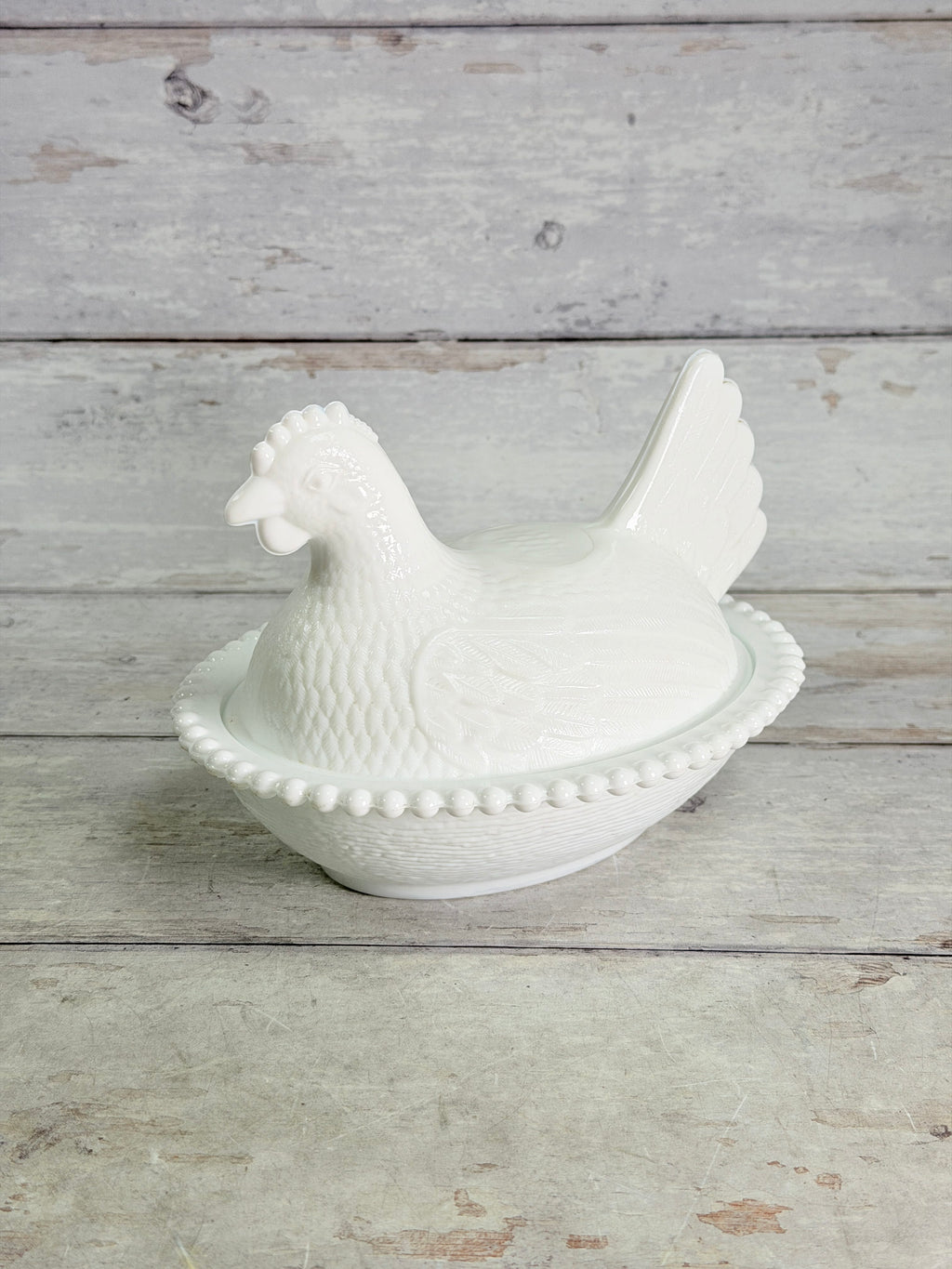 Indiana Glass Milk Glass Hen on Nest Covered Dish IN19