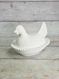 Indiana Glass Milk Glass Hen on Nest Covered Dish IN19