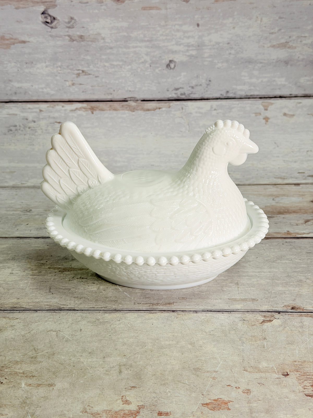 Indiana Glass Milk Glass Hen on Nest Covered Dish IN19