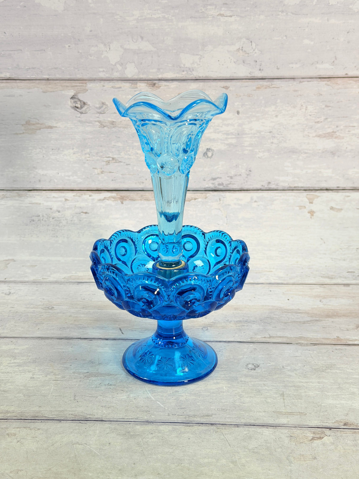 Moon and Star Colonial Blue Glass Epergne – L.E. Smith MN10