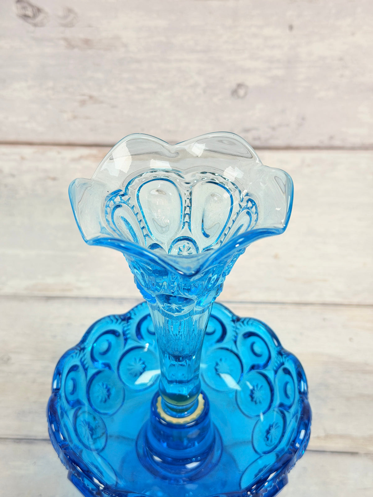 Moon and Star Colonial Blue Glass Epergne – L.E. Smith MN10