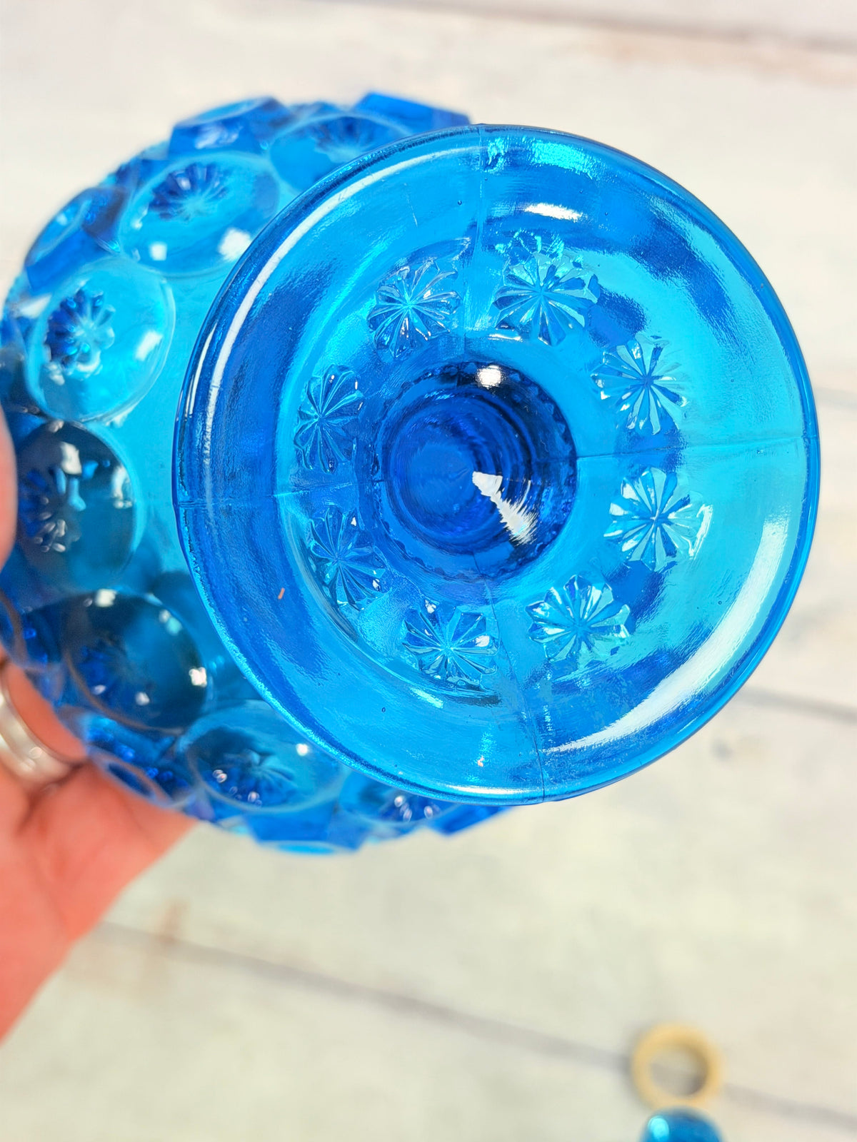 Moon and Star Colonial Blue Glass Epergne – L.E. Smith MN10