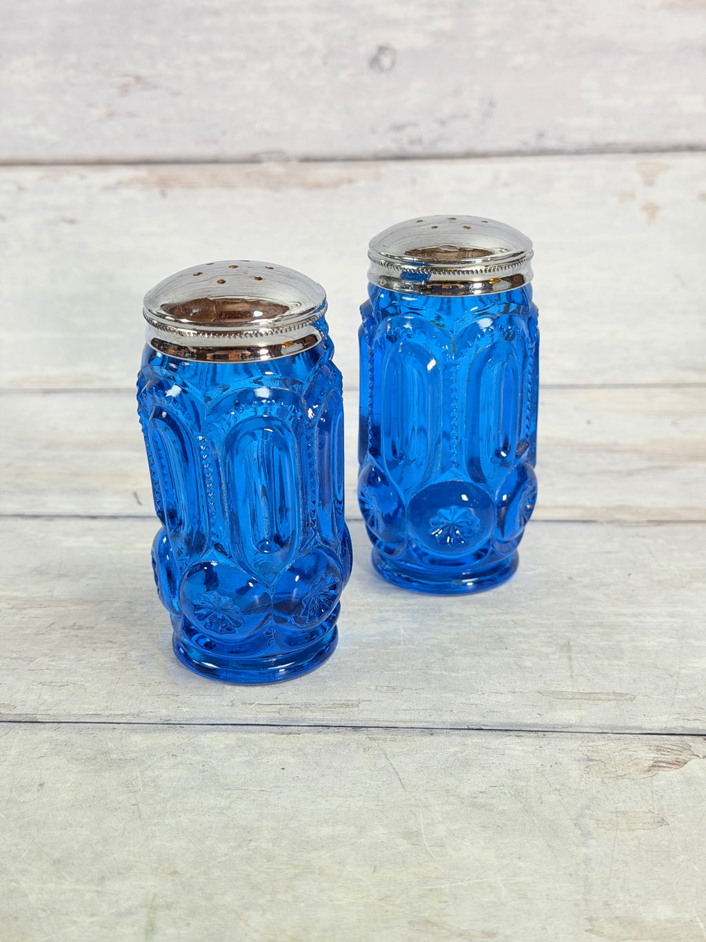 Moon & Star Colonial Blue Glass Salt & Pepper Shaker Set MN11