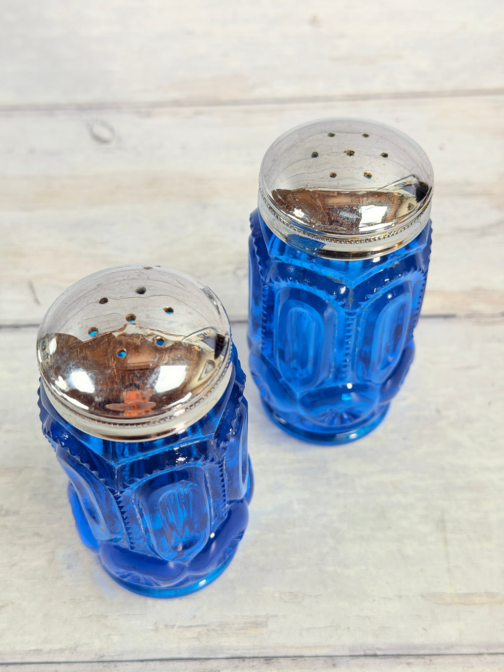 Moon & Star Colonial Blue Glass Salt & Pepper Shaker Set MN11