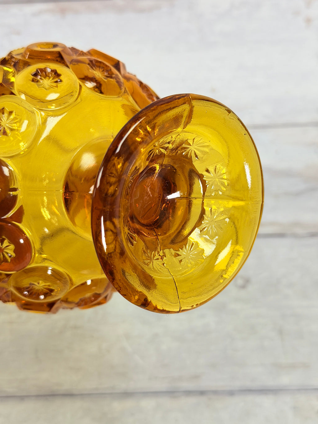 L.E. Smith Moon & Star Amber Glass Lidded Pedestal Candy Dish MN12