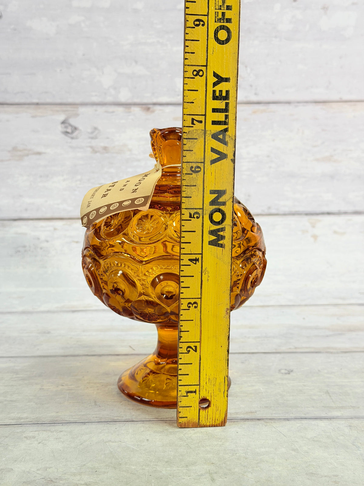 L.E. Smith Moon & Star Amber Glass Lidded Pedestal Candy Dish MN12