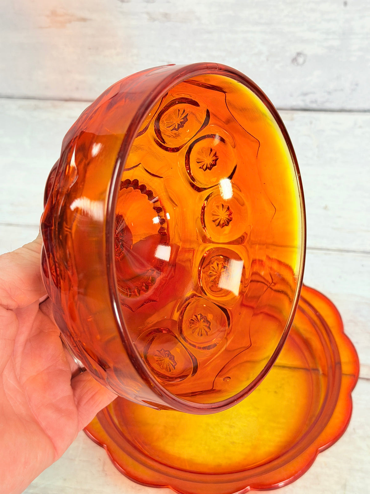 Moon & Star Amberina Glass Cheese Dish with Lid MN14