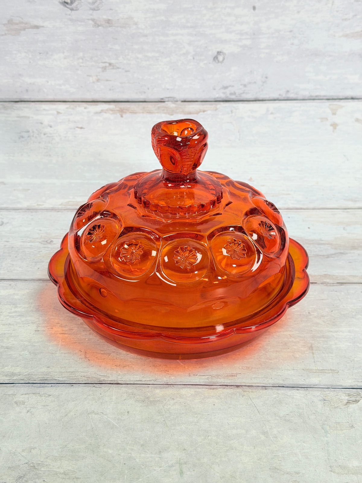 Moon & Star Amberina Glass Cheese Dish with Lid MN14