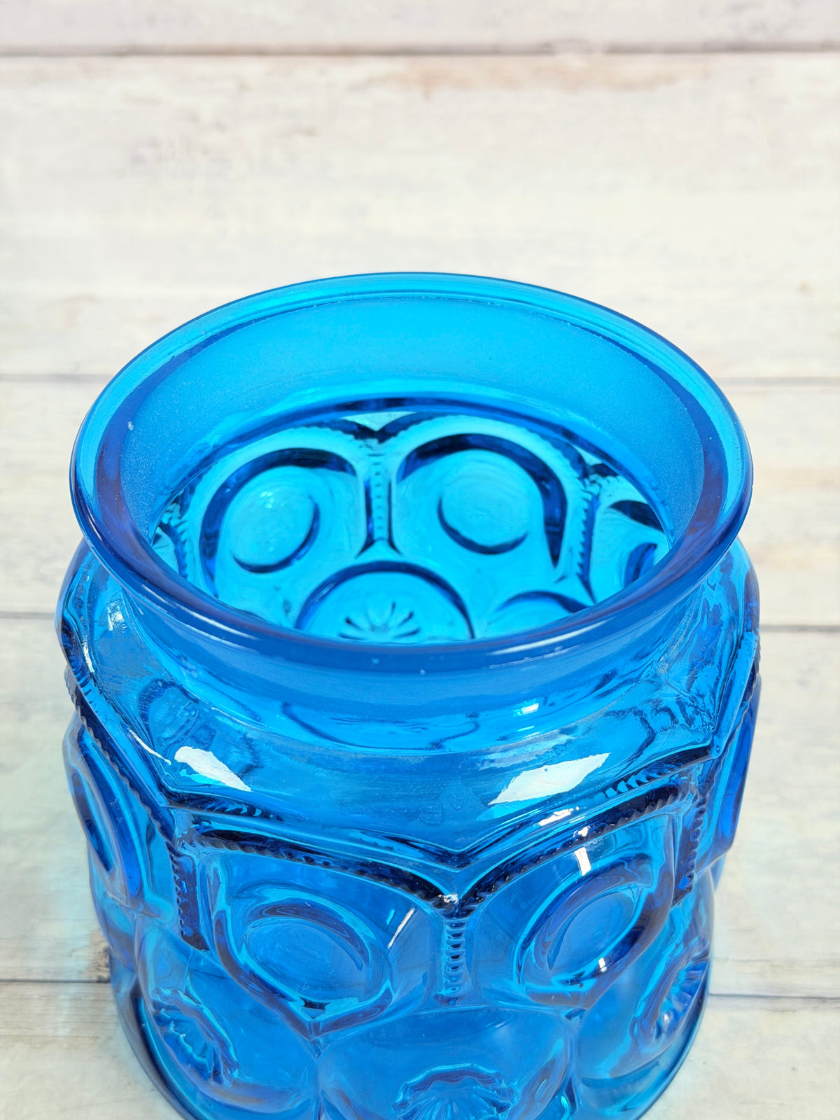 Moon & Star Colonial Blue Glass 7-Inch Canister Base – Missing Lid MN15