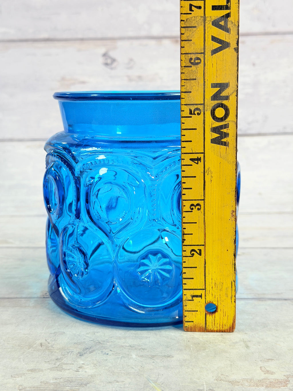 Moon & Star Colonial Blue Glass 7-Inch Canister Base – Missing Lid MN15