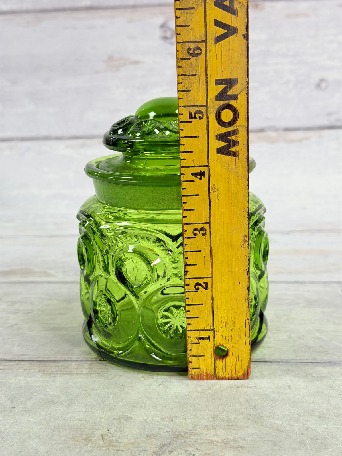 Moon & Star Green Glass 5-Inch Canister with Lid MN16