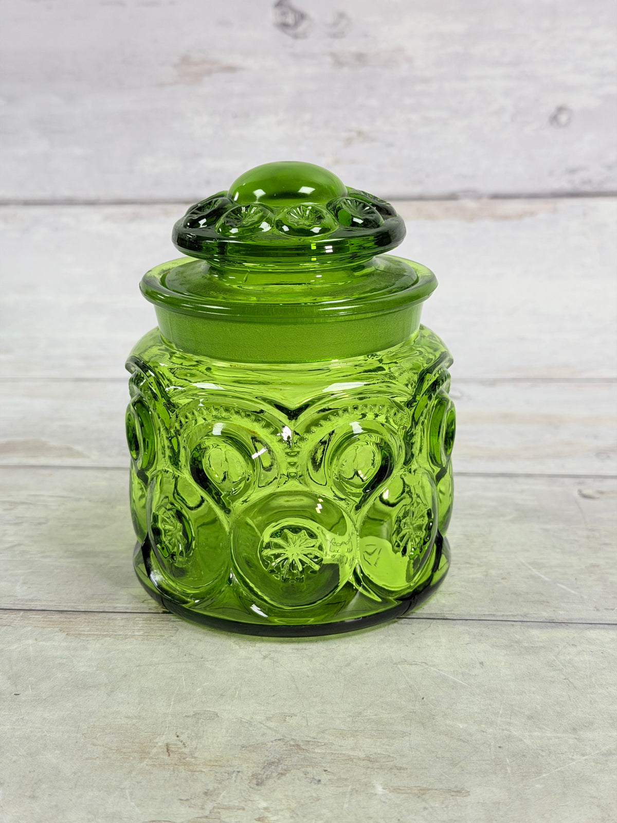 Moon & Star Green Glass 5-Inch Canister with Lid MN16