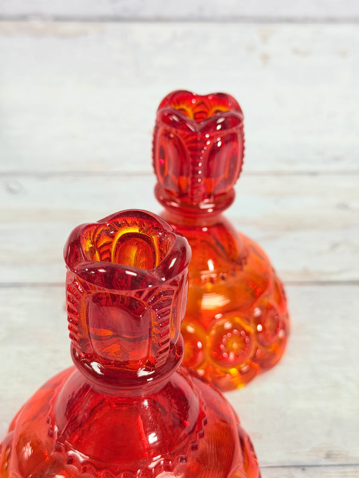Moon & Star Amberina Glass Candlestick Holders – Pair MN20