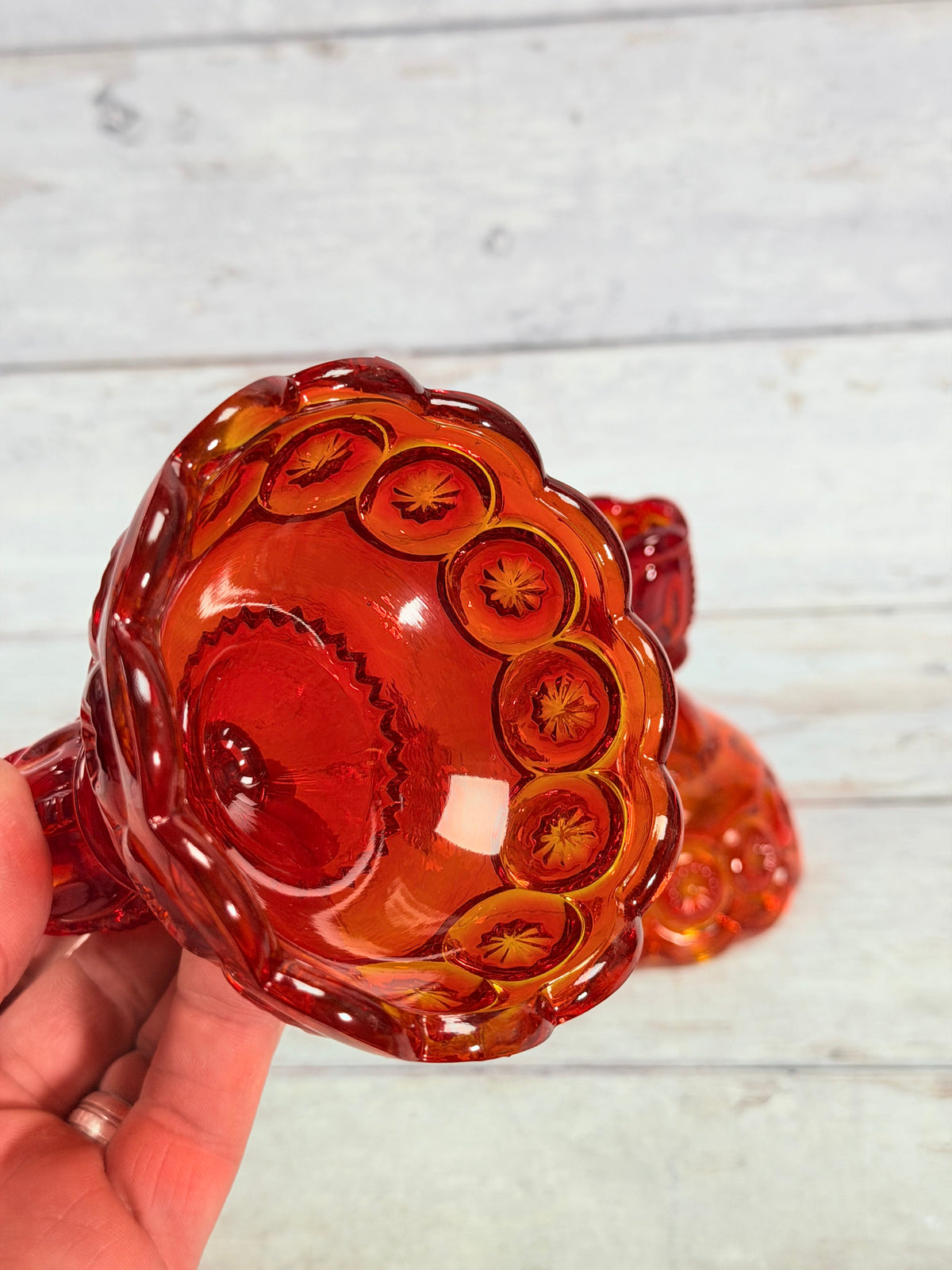 Moon & Star Amberina Glass Candlestick Holders – Pair MN20