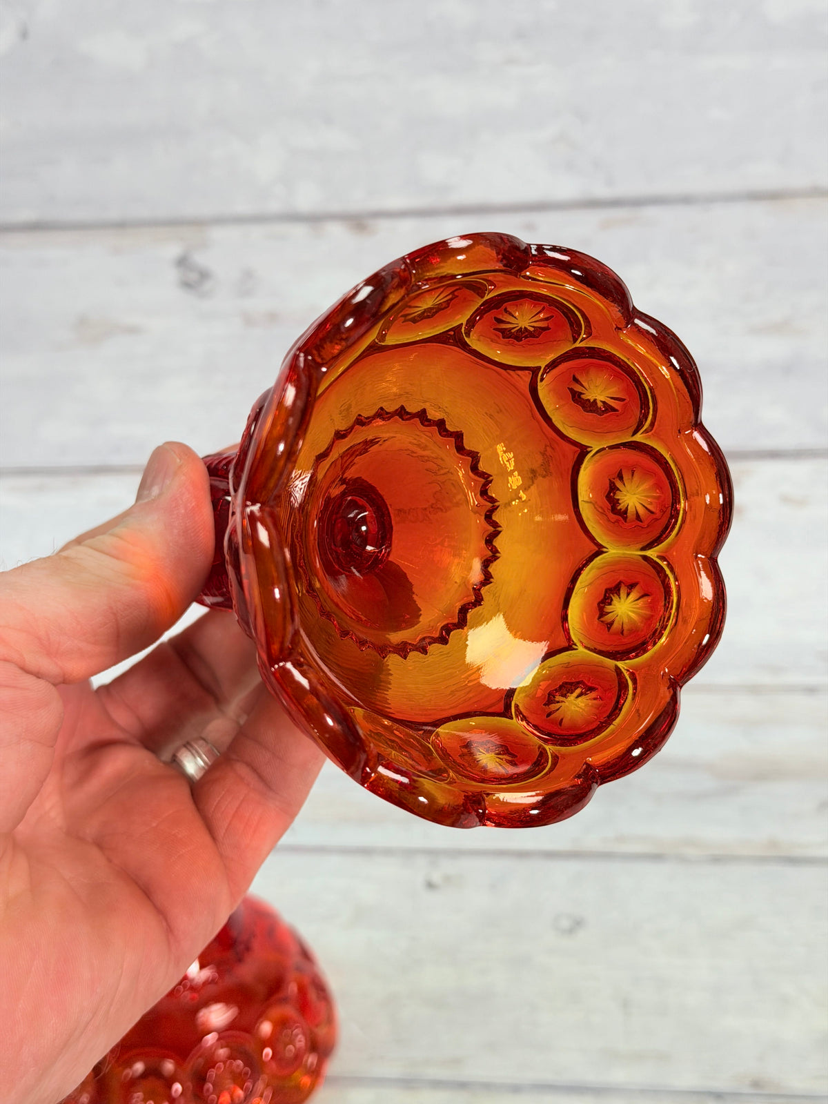 Moon & Star Amberina Glass Candlestick Holders – Pair MN20