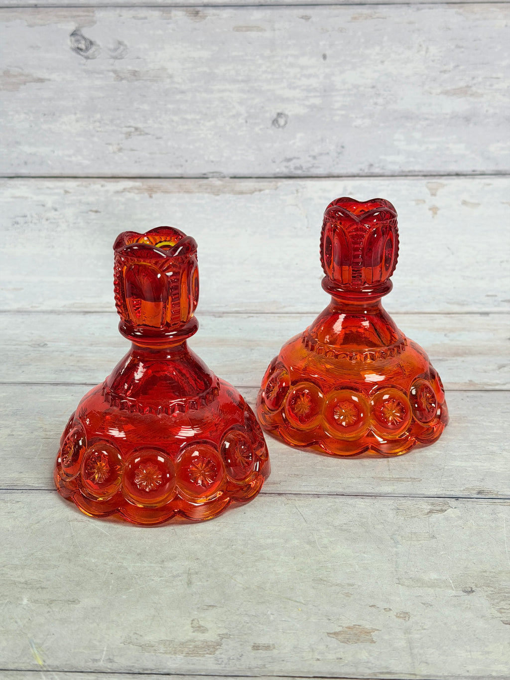 Moon & Star Amberina Glass Candlestick Holders – Pair MN20