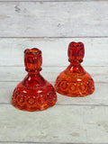 Moon & Star Amberina Glass Candlestick Holders – Pair MN20
