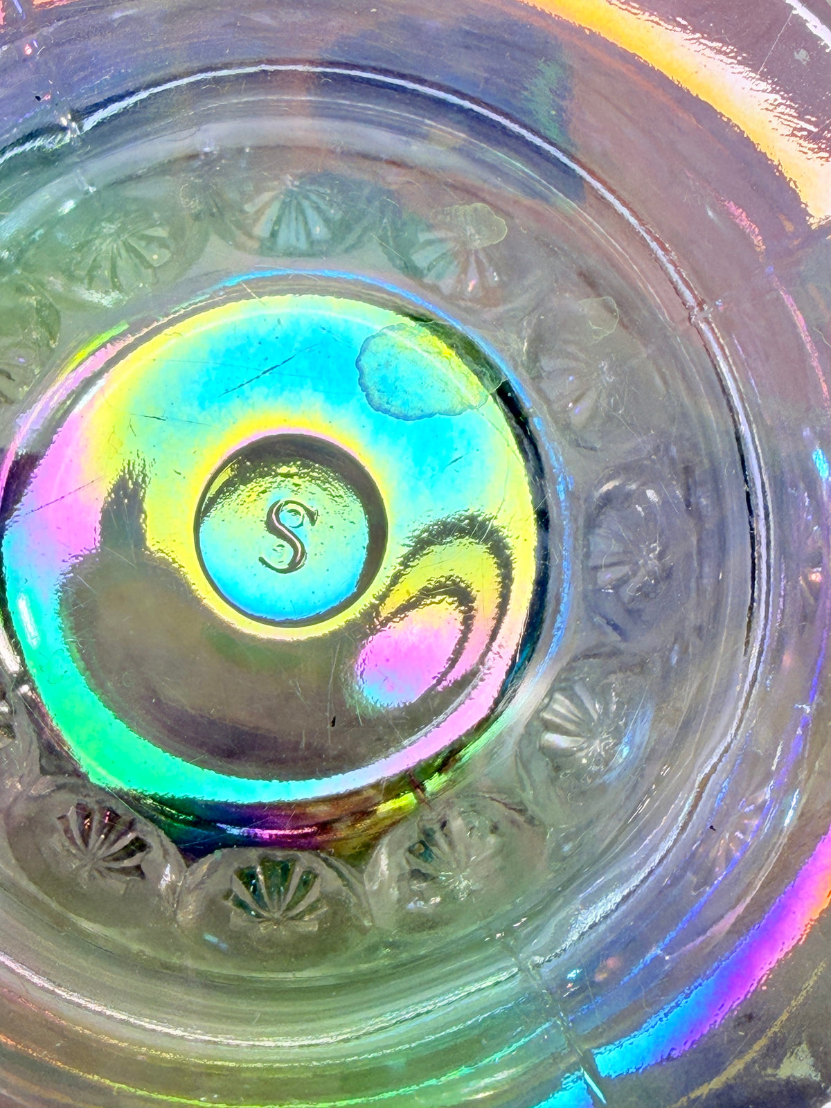 L.E. Smith Moon & Star Clear Carnival Glass 8-Inch Basket MN23