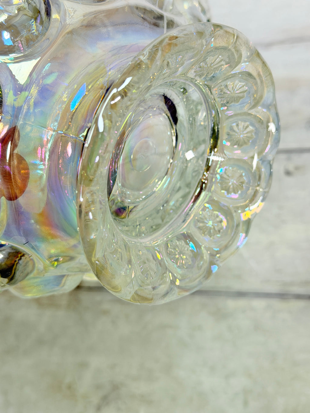 L.E. Smith Moon & Star Clear Carnival Glass 8-Inch Basket MN23