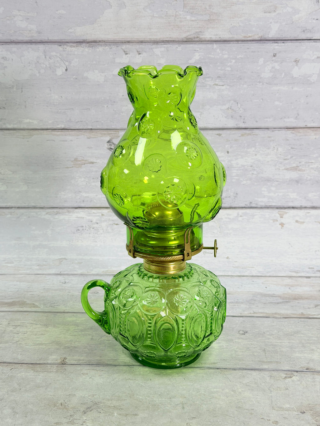 Moon & Star Green Glass Oil Lamp with Handle - Unused MN25