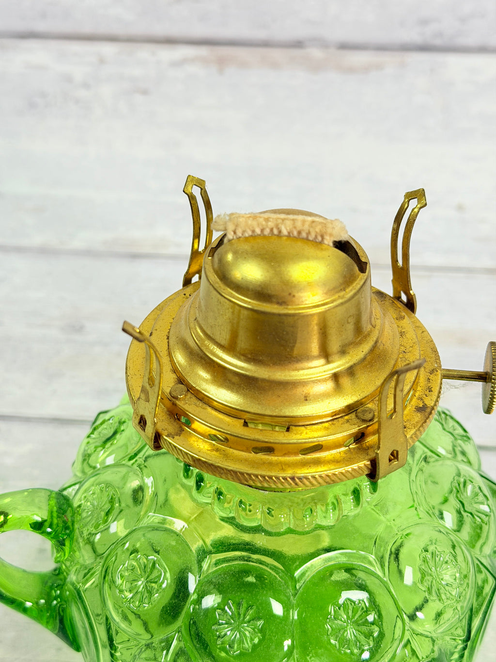 Moon & Star Green Glass Oil Lamp with Handle - Unused MN25