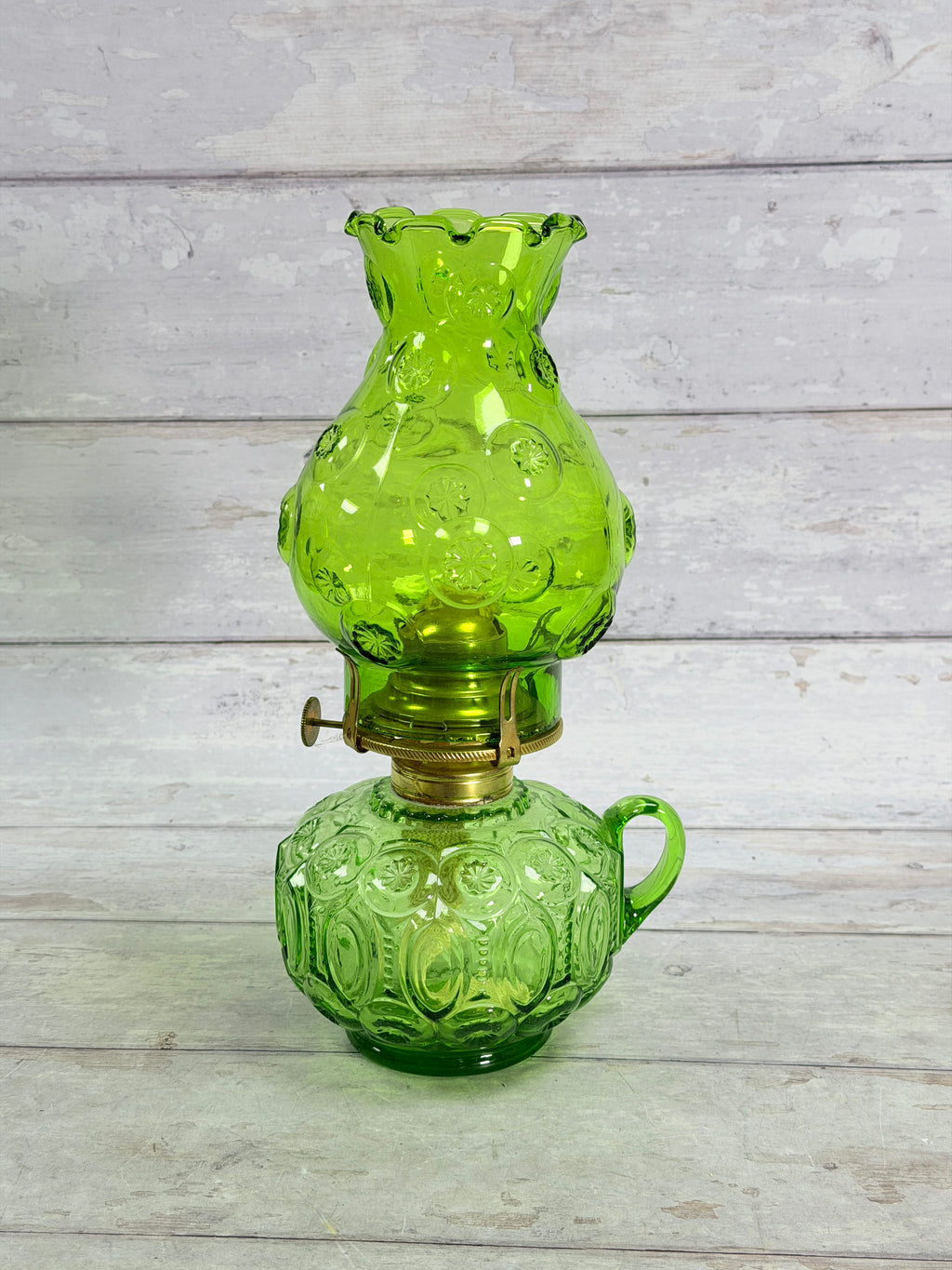 Moon & Star Green Glass Oil Lamp with Handle - Unused MN25