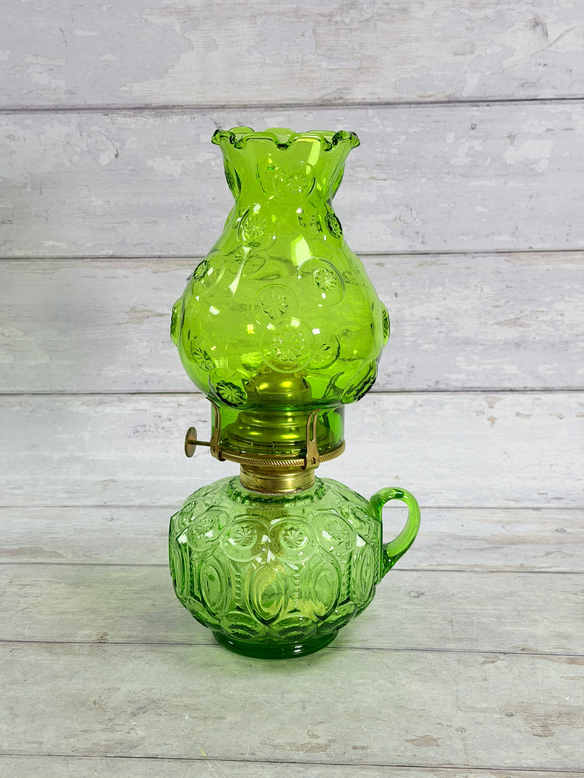Moon & Star Green Glass Oil Lamp with Handle - Unused MN25