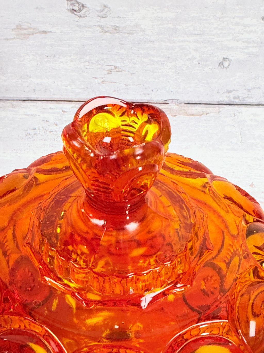 Moon & Star Amberina Glass Lidded Candy Dish on Pedestal MN26