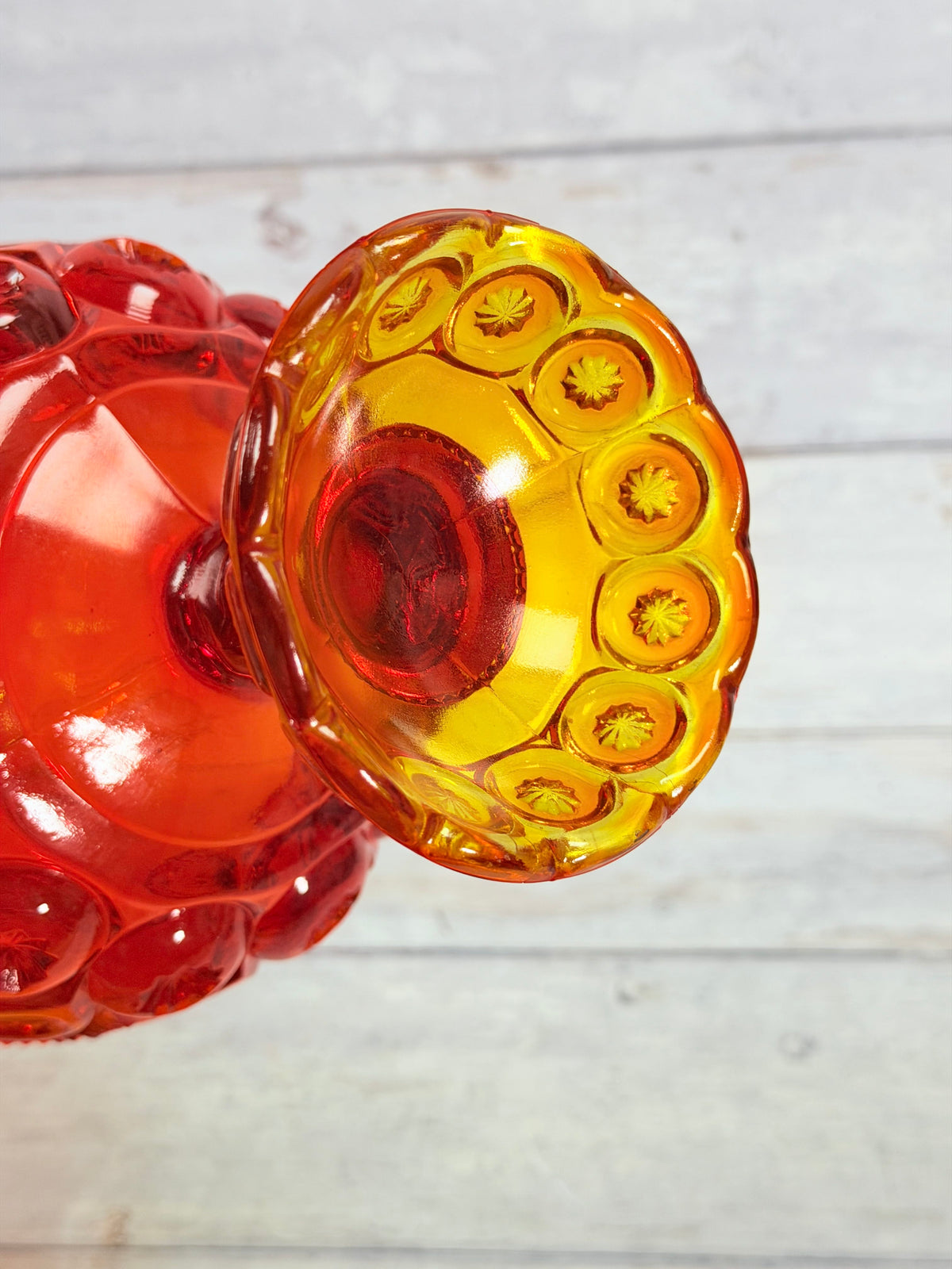 Moon & Star Amberina Glass Lidded Candy Dish on Pedestal MN26