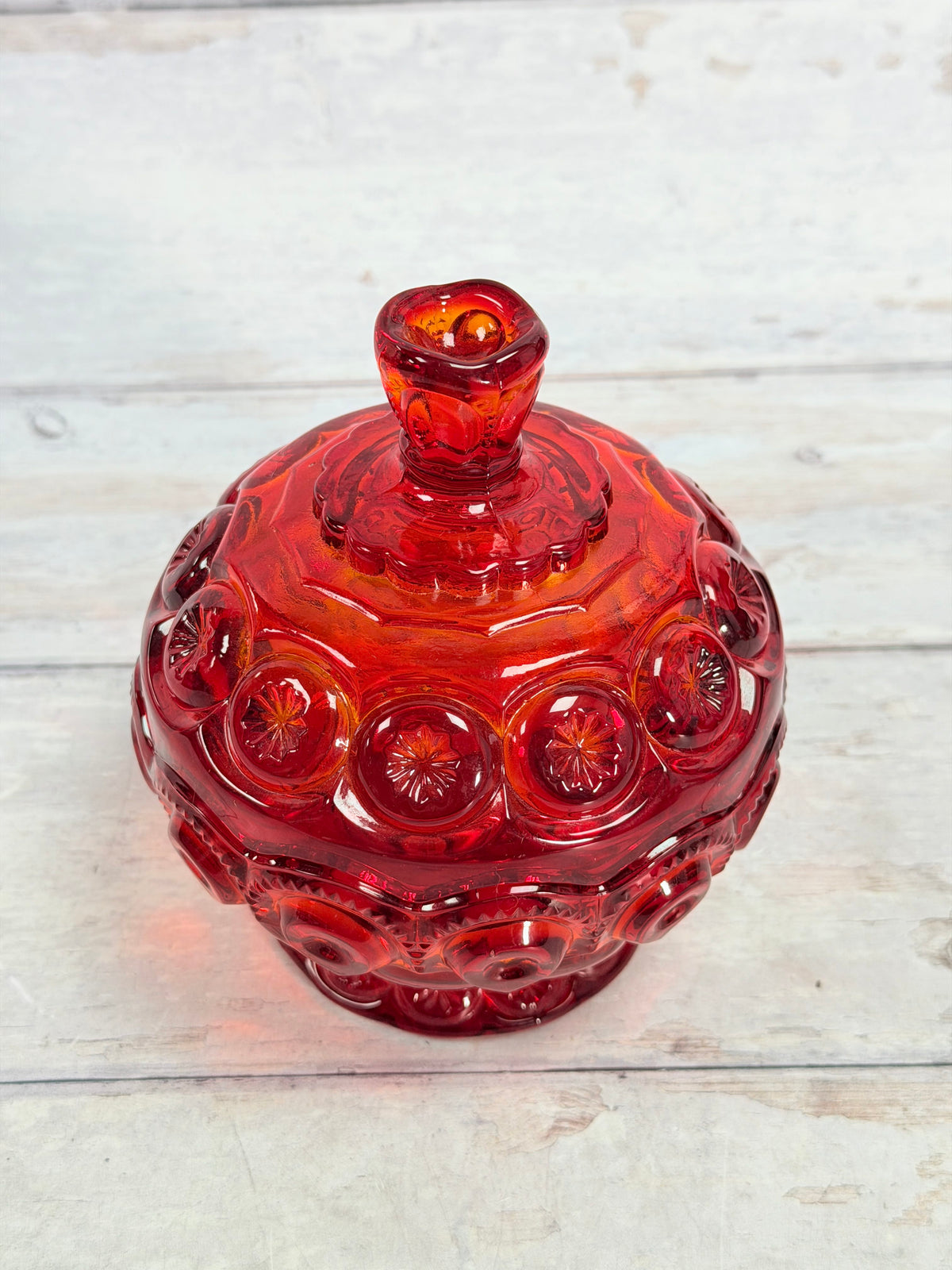 Moon & Star Amberina Glass Lidded Candy Dish MN30