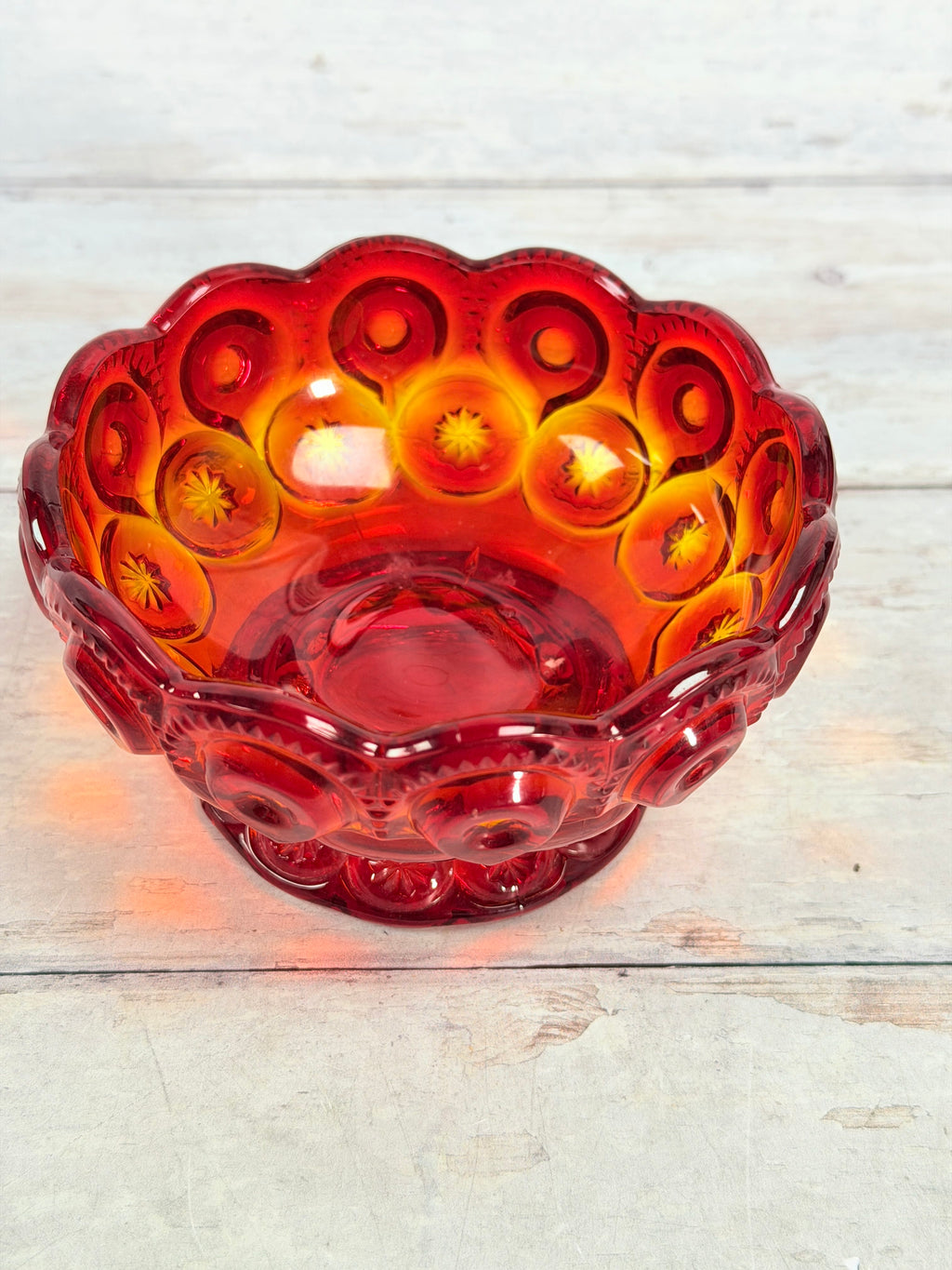 Moon & Star Amberina Glass Lidded Candy Dish MN30