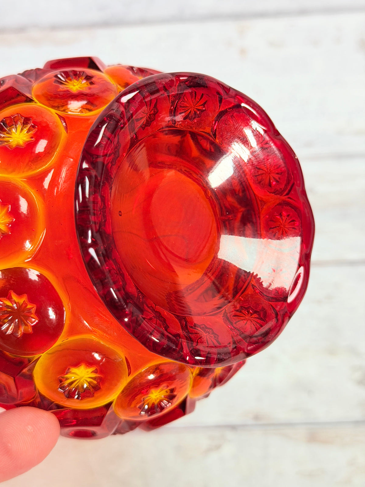 Moon & Star Amberina Glass Lidded Candy Dish MN30
