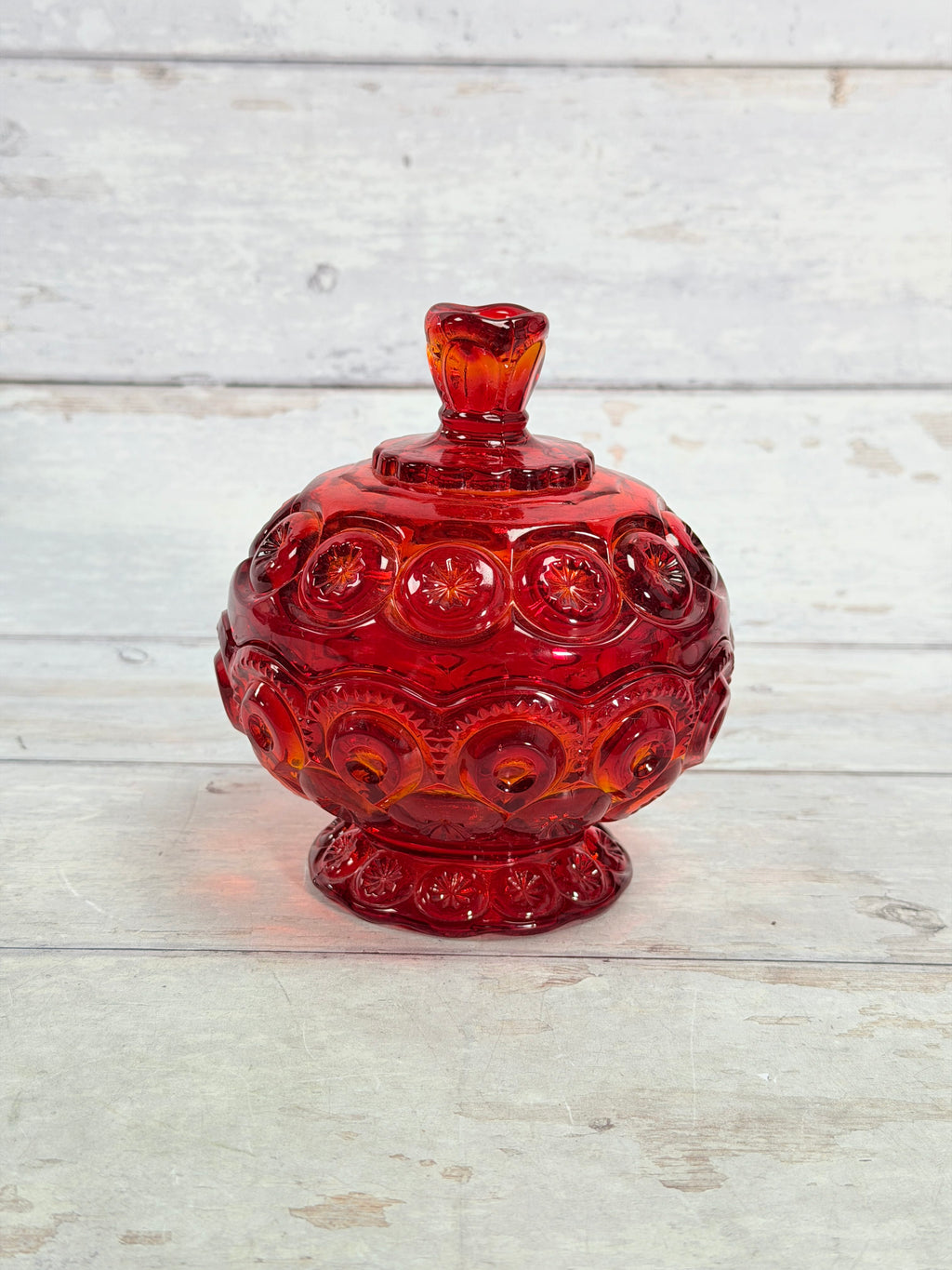 Moon & Star Amberina Glass Lidded Candy Dish MN30