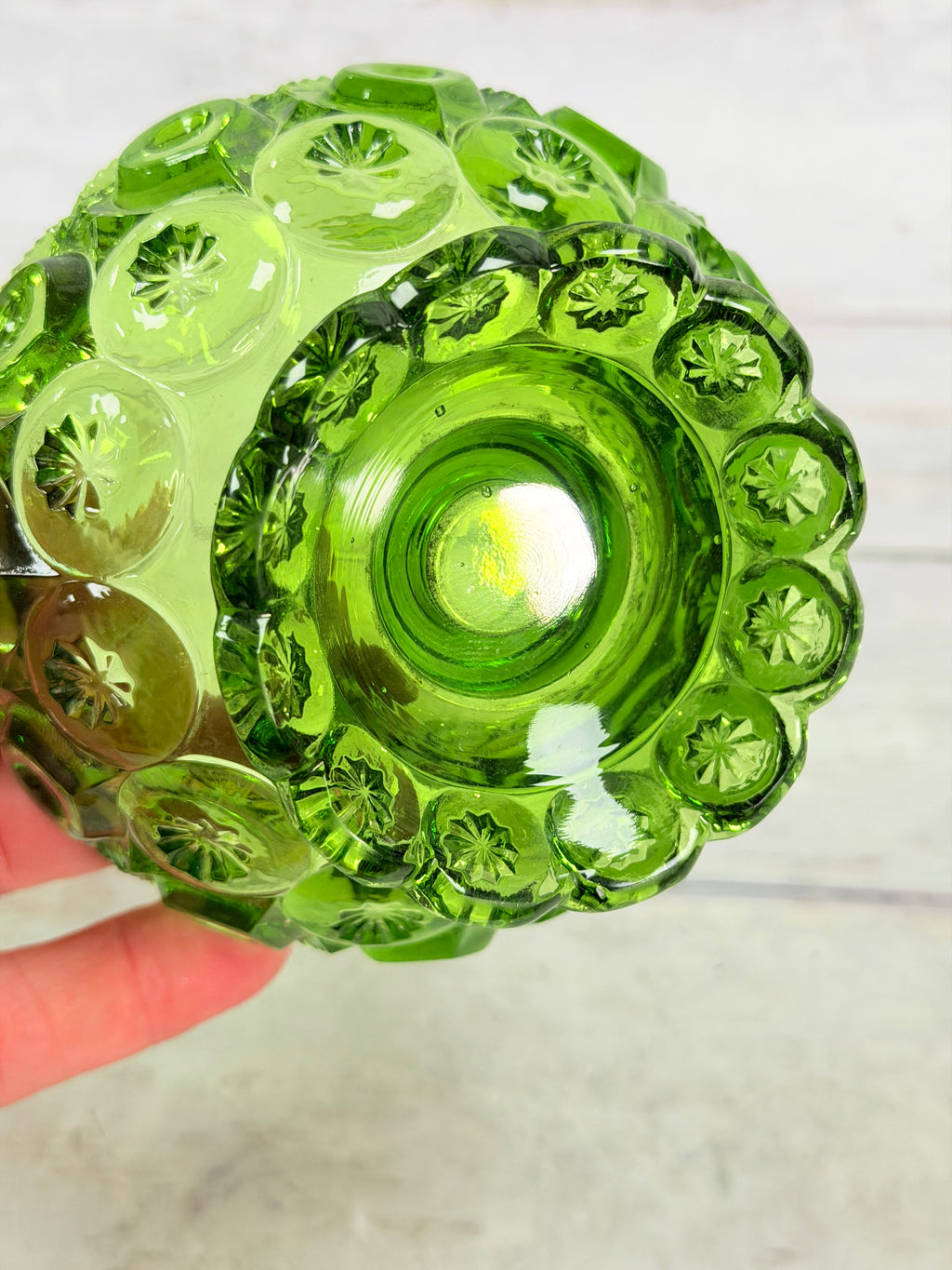 Moon and Star Green Glass Candle Bowl MN31