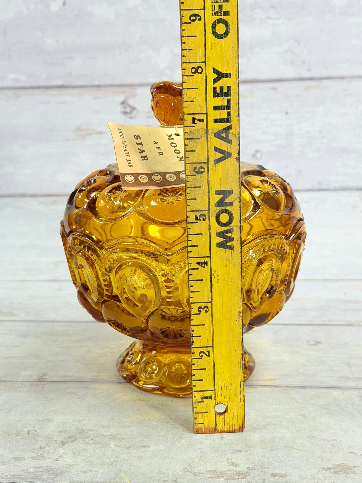 Moon & Star Amber Glass Lidded Candy Dish MN32