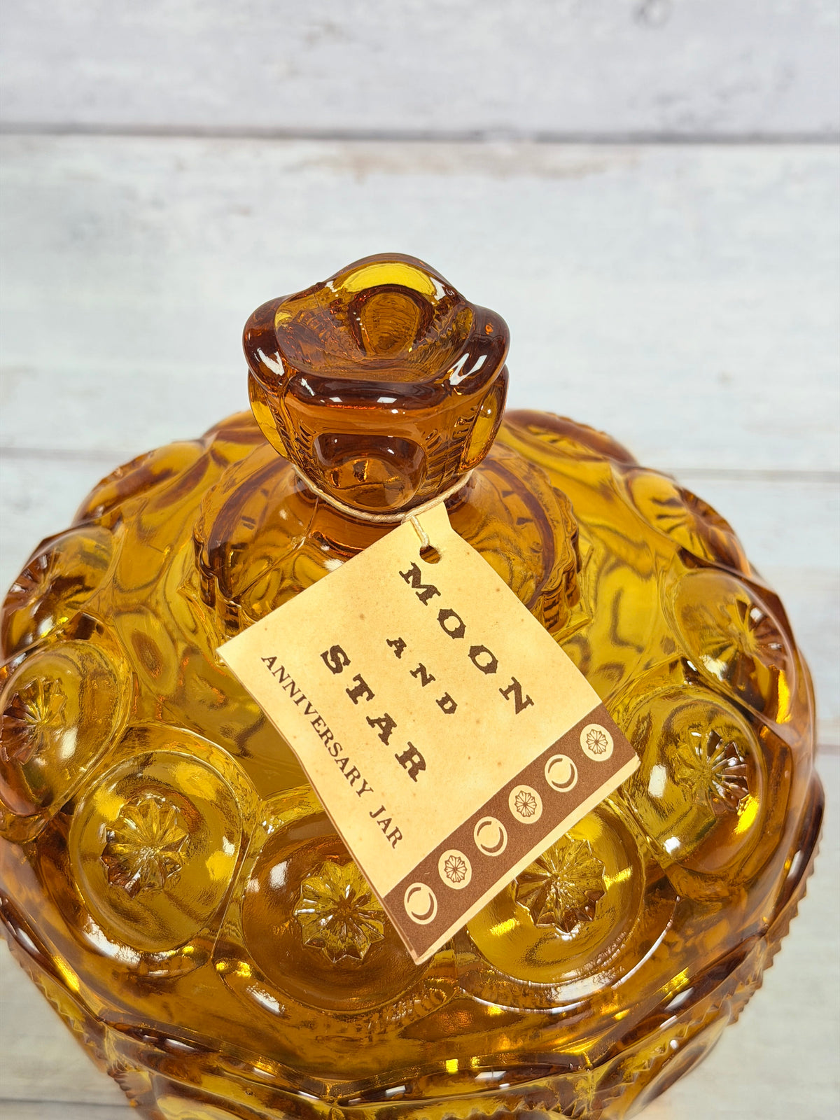 Moon & Star Amber Glass Lidded Candy Dish MN32