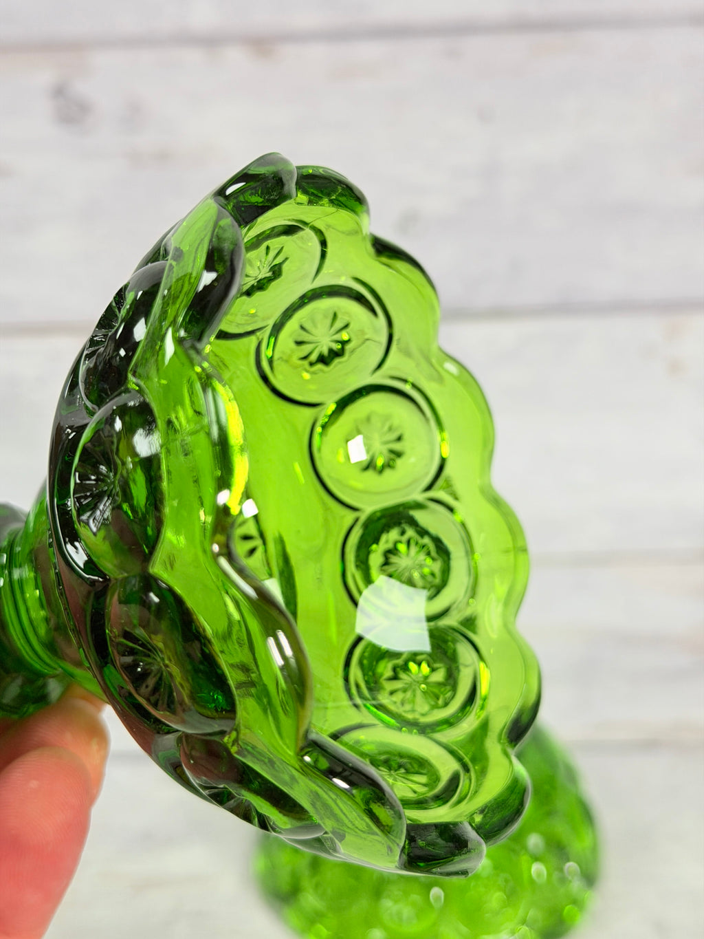 Green Moon & Star Glass Candlestick Holders – Pair MN33
