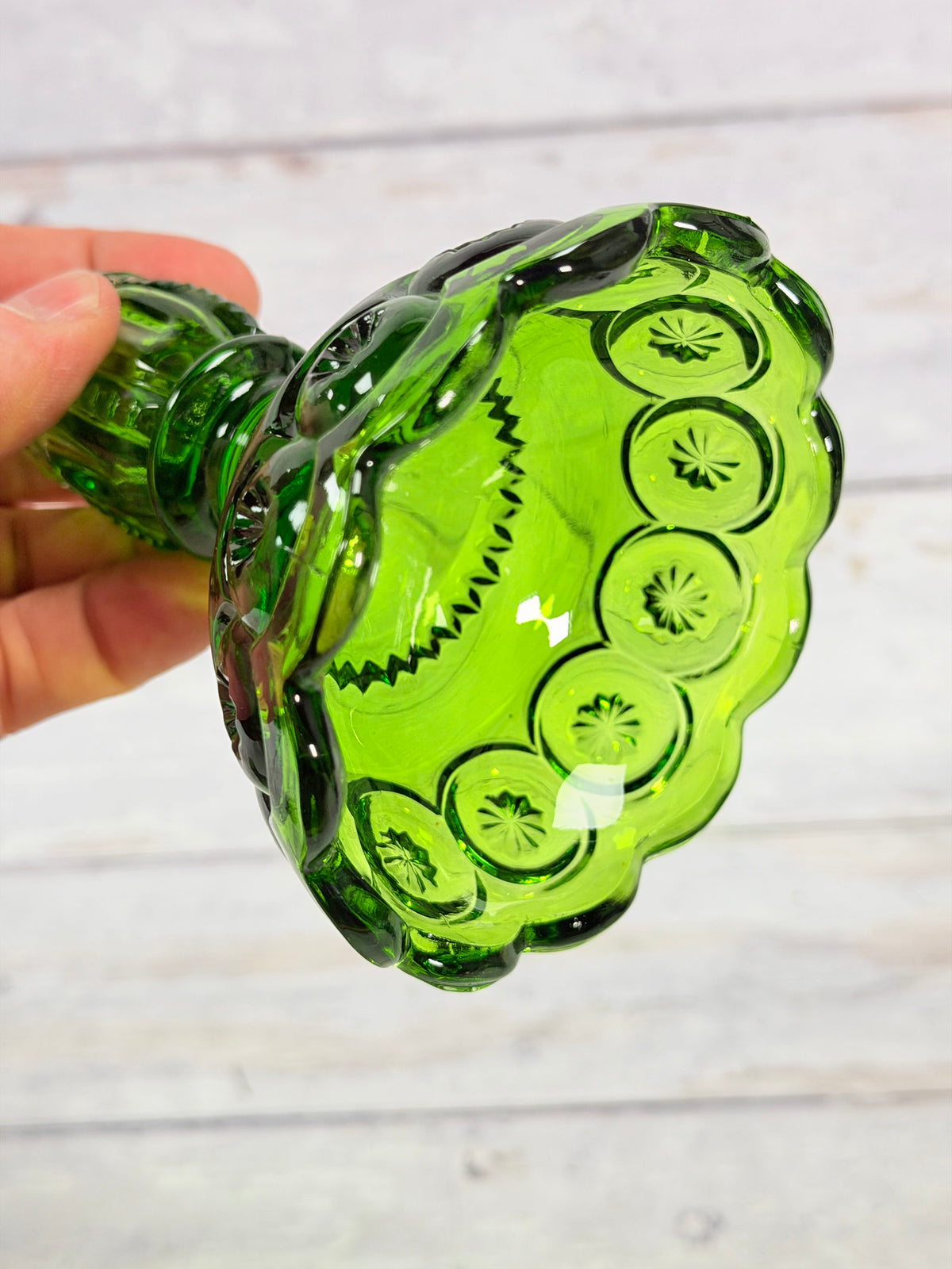 Green Moon & Star Glass Candlestick Holders – Pair MN33